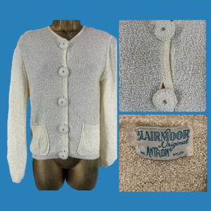 Vintage 50s Rockabilly Cottage Core Cropped Mesh Crochet Cardigan Sweater